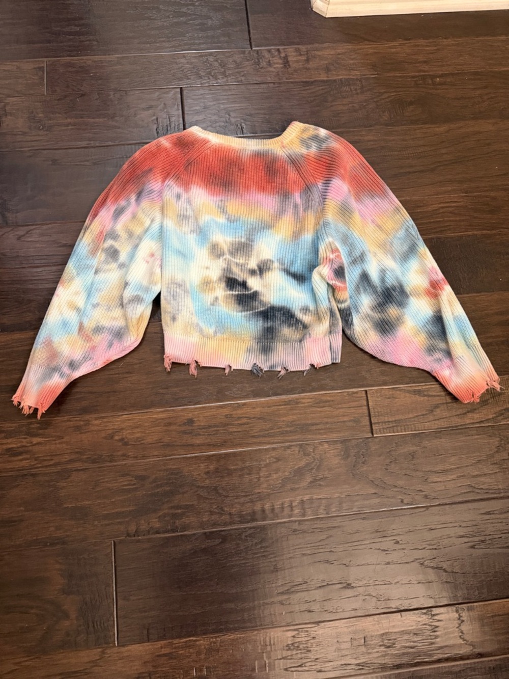 Cropped Sweater Boho Tie-Dye Ribbed Crewneck  - Multicolor - Picture 12 of 16